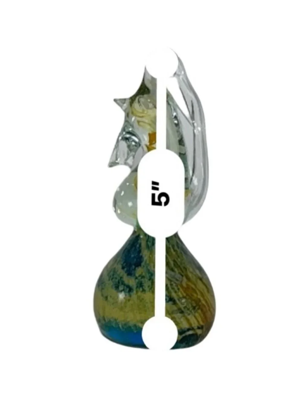 Art Glass SeaHorse Sculpture With Yellow & Blue Swirl Signed Mdina